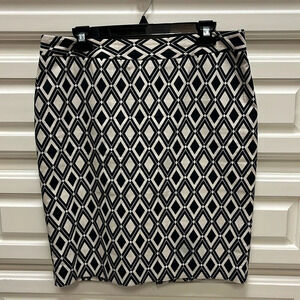 Worthington Black Beige Diamond Pencil Lined Knee Skirt Back Zip 8